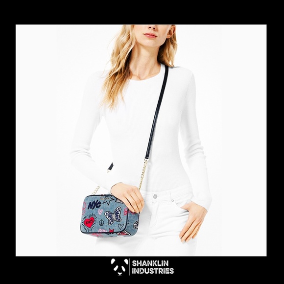 MICHAEL KORS 🔥🔥Ginny Med Embroidered Denim Crossbody - Picture 6 of 7